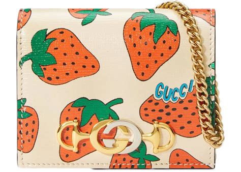 Gucci Zumi Card Case Wallet Strawberry Ivory Multicolor